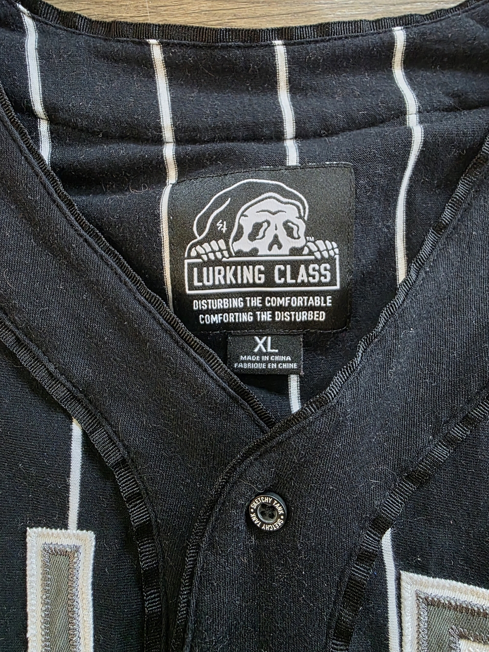 Lurking Class Sketchy Tank LURK Pinstripe Baseball Jersey Skull Black XL - Picture 2 of 15